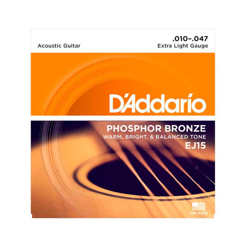 Cuerdas Para Guitarra Acústica Metálica D'Addario EJ15, 10-47 En Fosforo